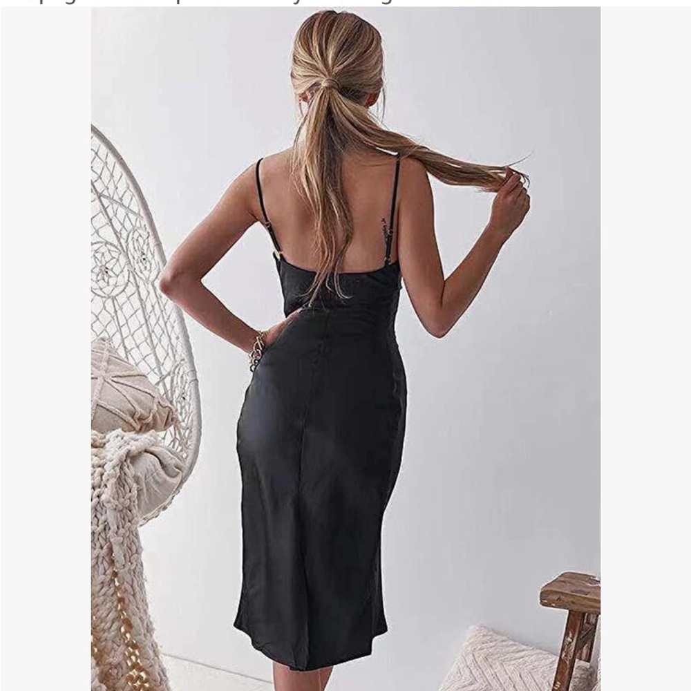 Black Satin Cowl Neck Midi Dress | Size Small